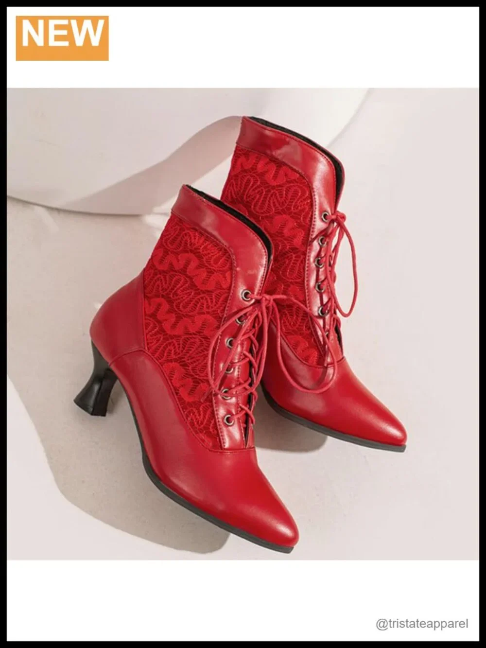 Women's Lace-Up Kitten Heel Ankle Boots Victorian Witch Chunky Heel PU Booties